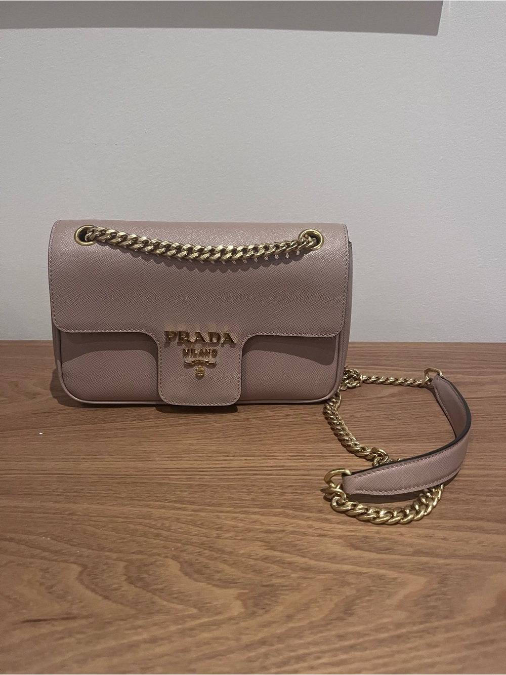 Prada Blush Pink Saffiano Leather Chain Crossbody Bag